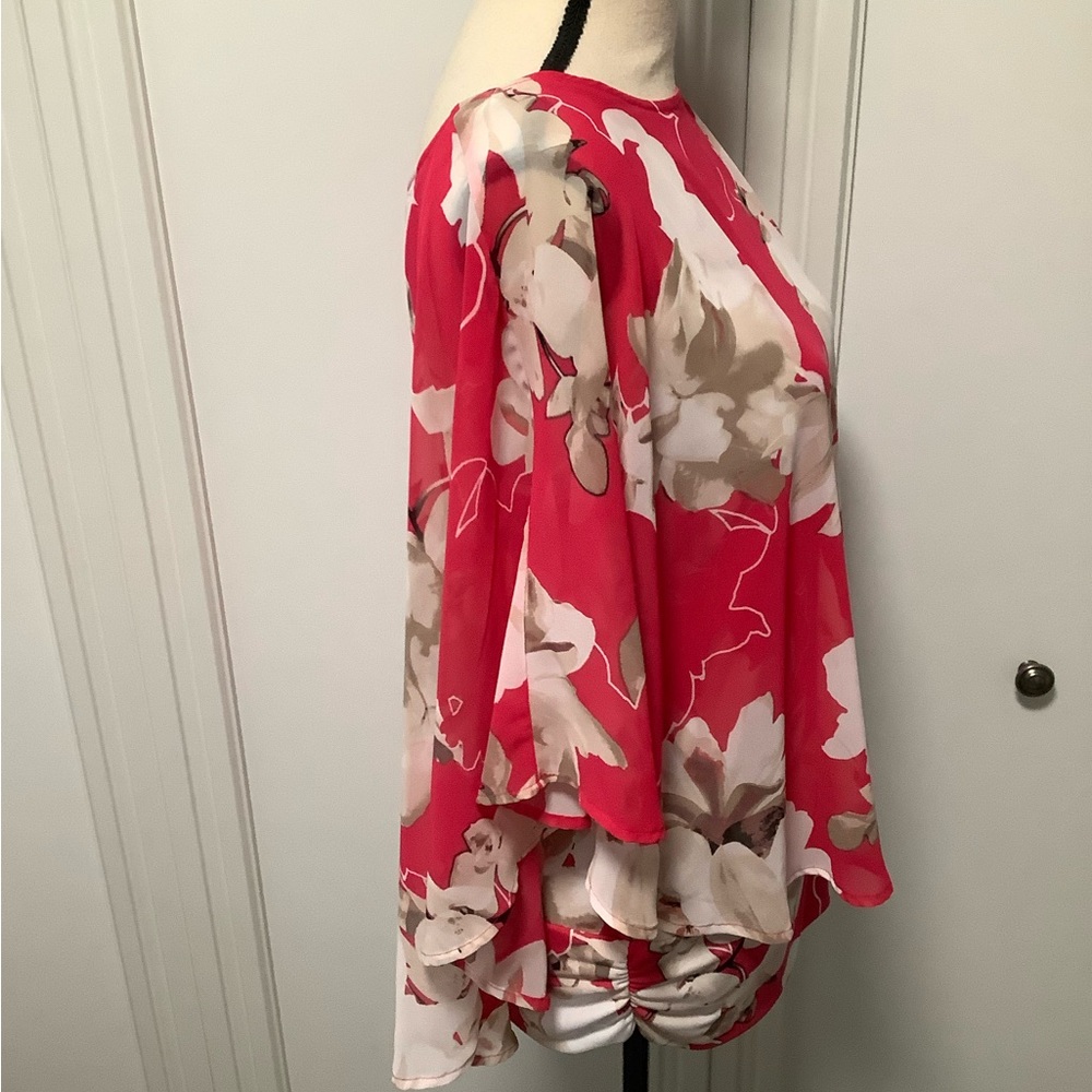 Alfani Pink, Cream, Taupe & Cream Cape Style Floral Blouse Size Medium (12-14) - Picture 3 of 10